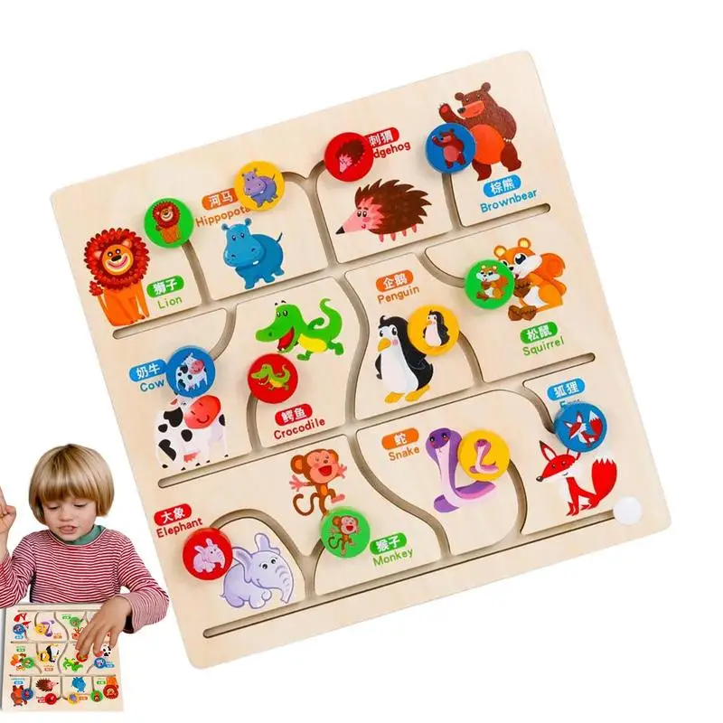 

Kids Maze Puzzle Toy Wooden Sorting Puzzle Sensory Toys With Cartoon Patterns Kid Adults Blocks Playing Brain Teasers Gift For