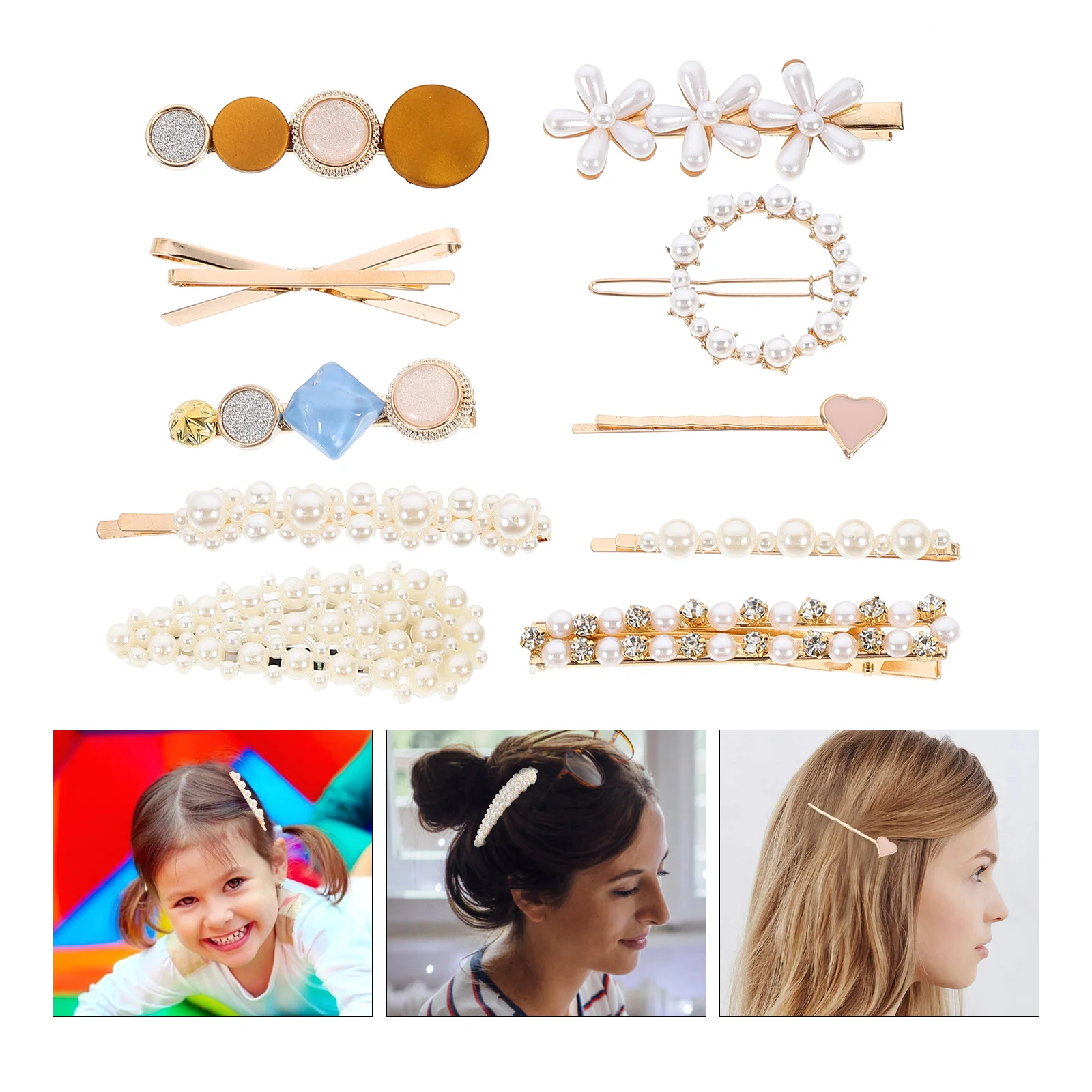 

10Pcs Fashion Simulation Pearls Hair Clips Hair Barrettes Hairpin Gifts
