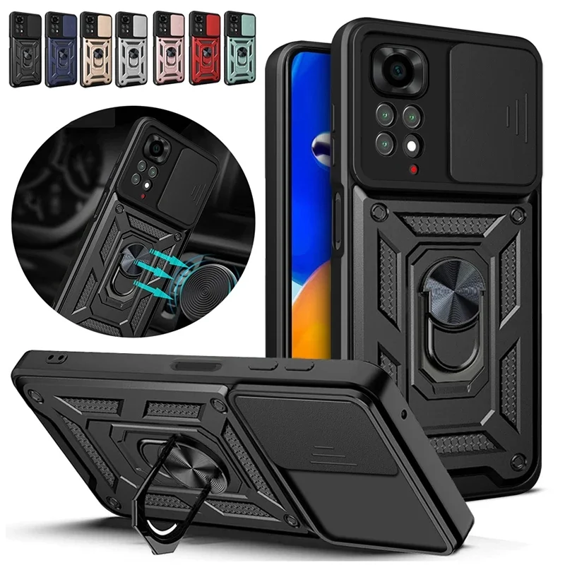 

Slide Camera Lens Protection Case For Xiaomi Redmi Note 12 11 10 9 11s Pro Max A1 13 12X 12T 11T 10C Bumpers Armor Ring Cover