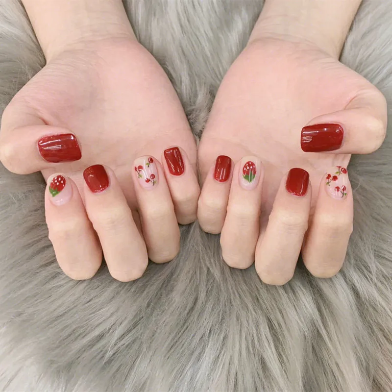 Наклейки для ногтей в виде клубники модные обертывания лак летние самодельные