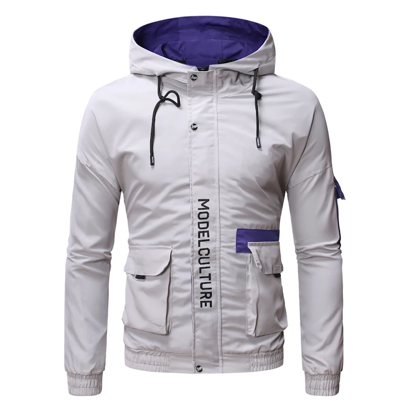 

Men Hooded Jackets Slim Fit Casual Jackets and Coats Good Quality Male Multi-pocket Tooling Jackets Letter Printing Size 4XL