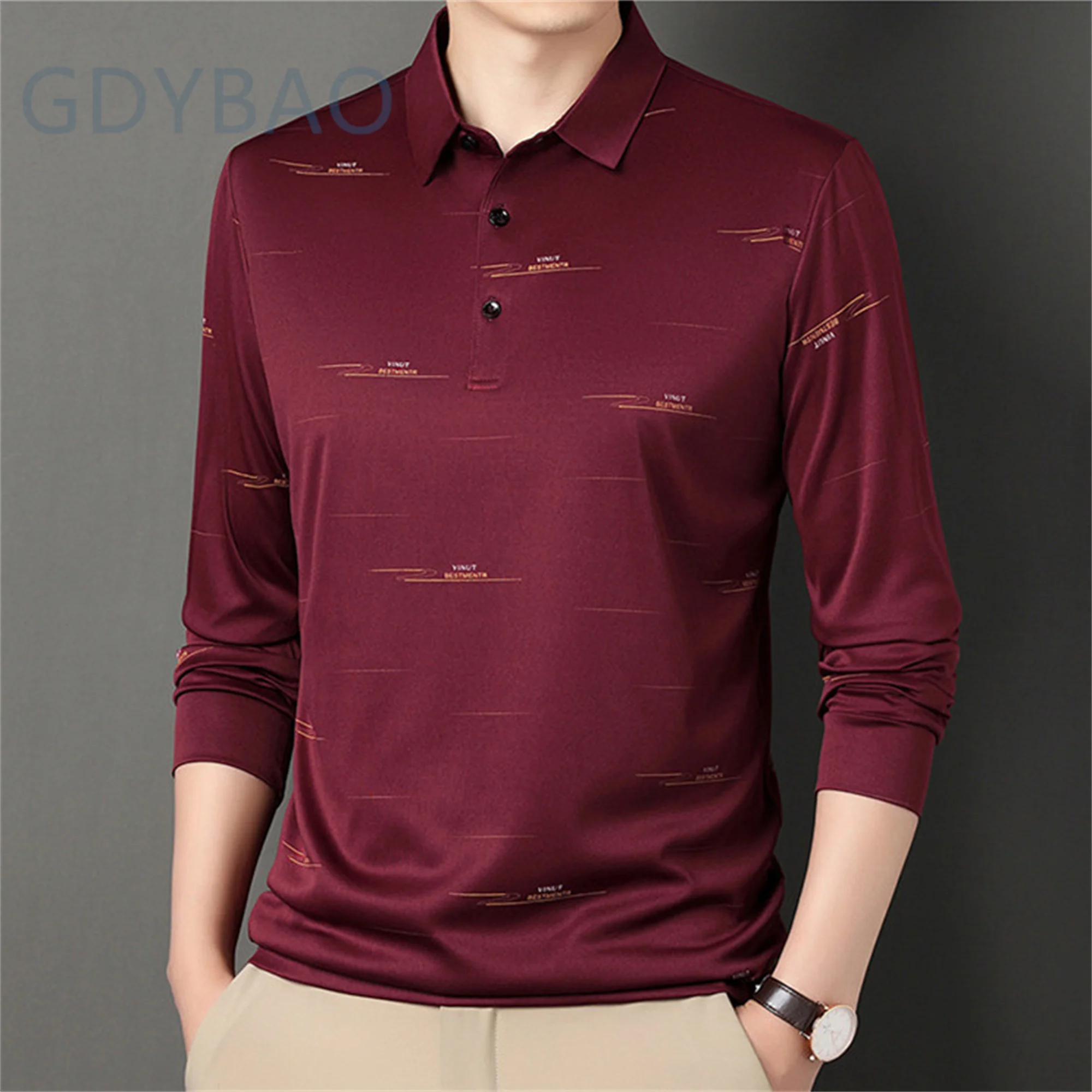 

Spring And Autumn Solid Color Ice Silk Polo Shirt New Men's Plaid Long-sleeved T-shirt Thin Section Loose Casual Men's Lapel T-s