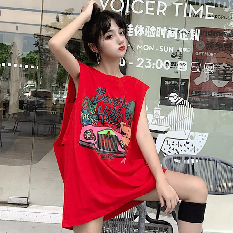 

Y2K Punk Vest Men High Street American Print Sleeveless T-shirt Women's Summer Korean Loose Basketball Uniform Tank Top
