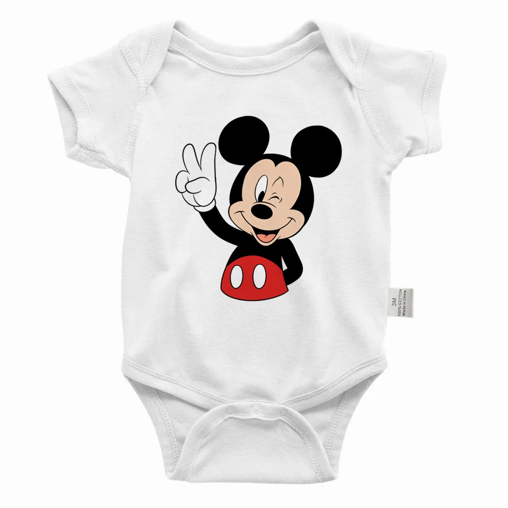 Cute Mickey Mouse Print Newborn Baby Clothes 100% Cotton Baby Romper Red Short Sleeve Infant Toddler Boys Bodysuit images - 6