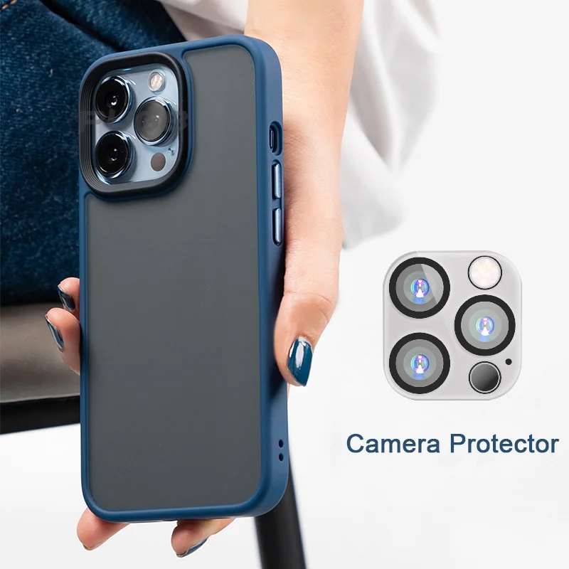 

Роскошный противоударный армированный матовый чехол для iPhone 13 12 11 Pro Max Mini 13pro металлический чехол с кнопкой и защитной пленкой для объектива...