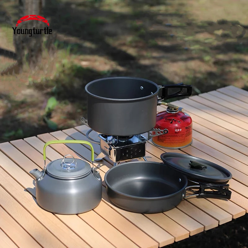 

Camping Equipment Cookware Set Aluminum Nonstick Portable Outdoor Tableware Kettle Cooker Cooking Pot Hiking Barbecue Picnic