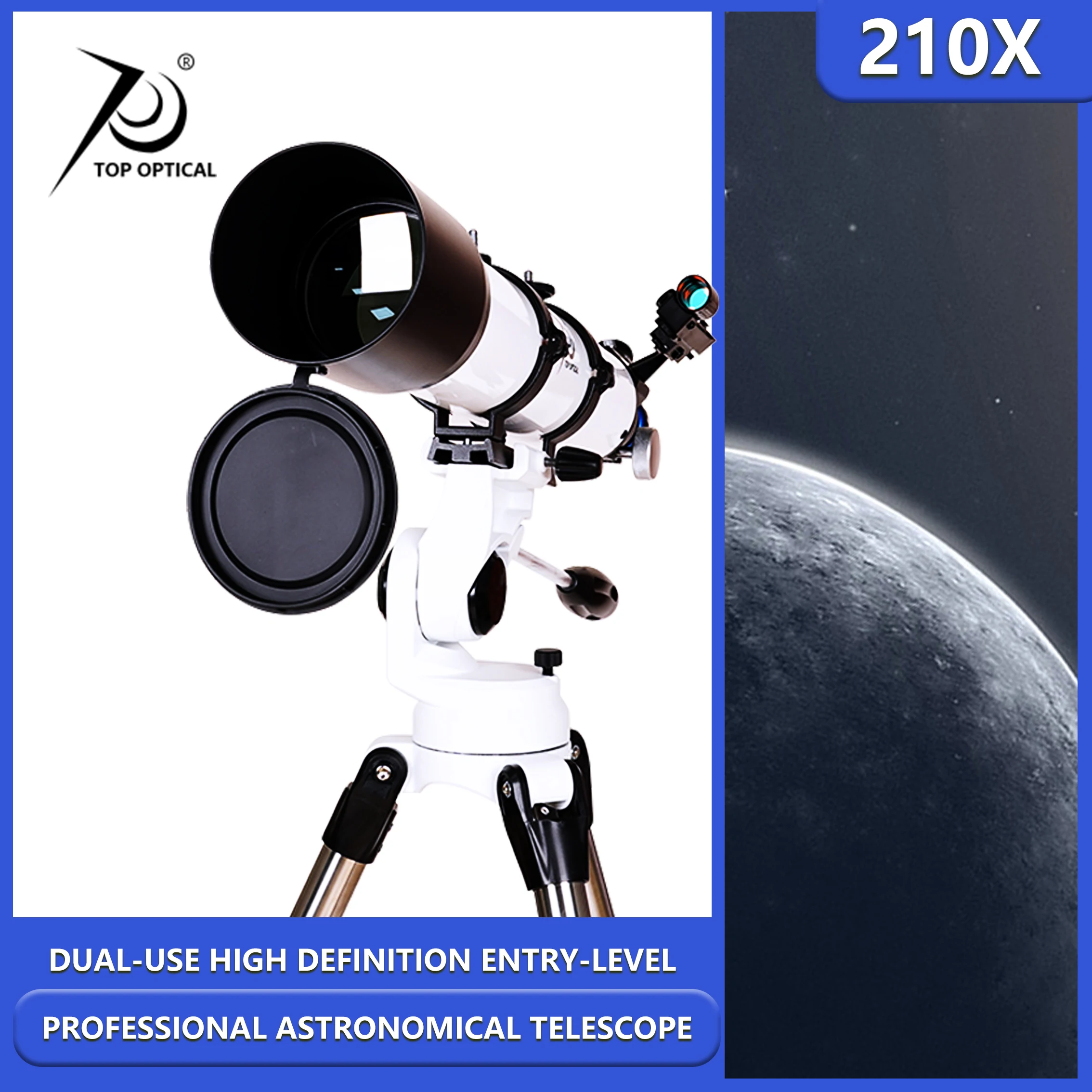 

TOPOPTICAL 350x HD Powerful 90700 Refractor Astronomical Telescope Professional Monocular Equatorial Stainless Steel Tripod