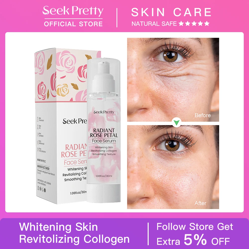 

Seekpretty Anti Wrinkle Face Glowing Serum Face Care Product Moisturiser Face Oil Glowing 24K Golden Rose Petal Facial Serum
