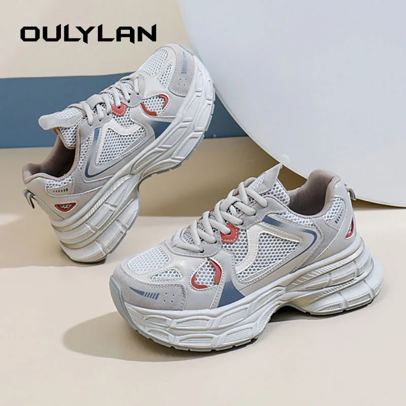 Женские кроссовки на толстой подошве кожаные сетчатые массивной для девочек