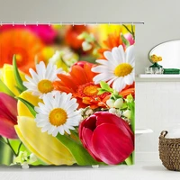 summer floral shower curtain with hooks daisy tulip waterproof polyester curtains for bathroom hd colorfast hanging screen decor