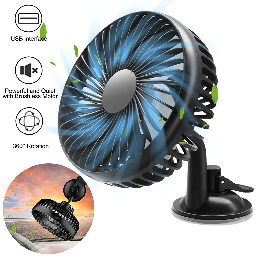 

12V 24V Car Electric Fan USB Head Car Fan Speed Control Cooler Auto Air Cooling 360 Degree Adjustable Auto Wind-enhanced Fans