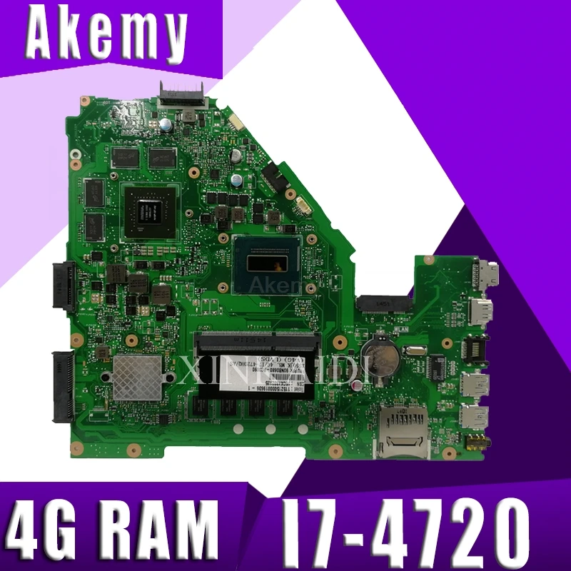 

Akemy X550JK laptop motherboard For ASUS X550JX X550JF X550JD X550JK X550J mainboard 4G-RAM I7-4720HQ/4710HQ GTX850M/4GB