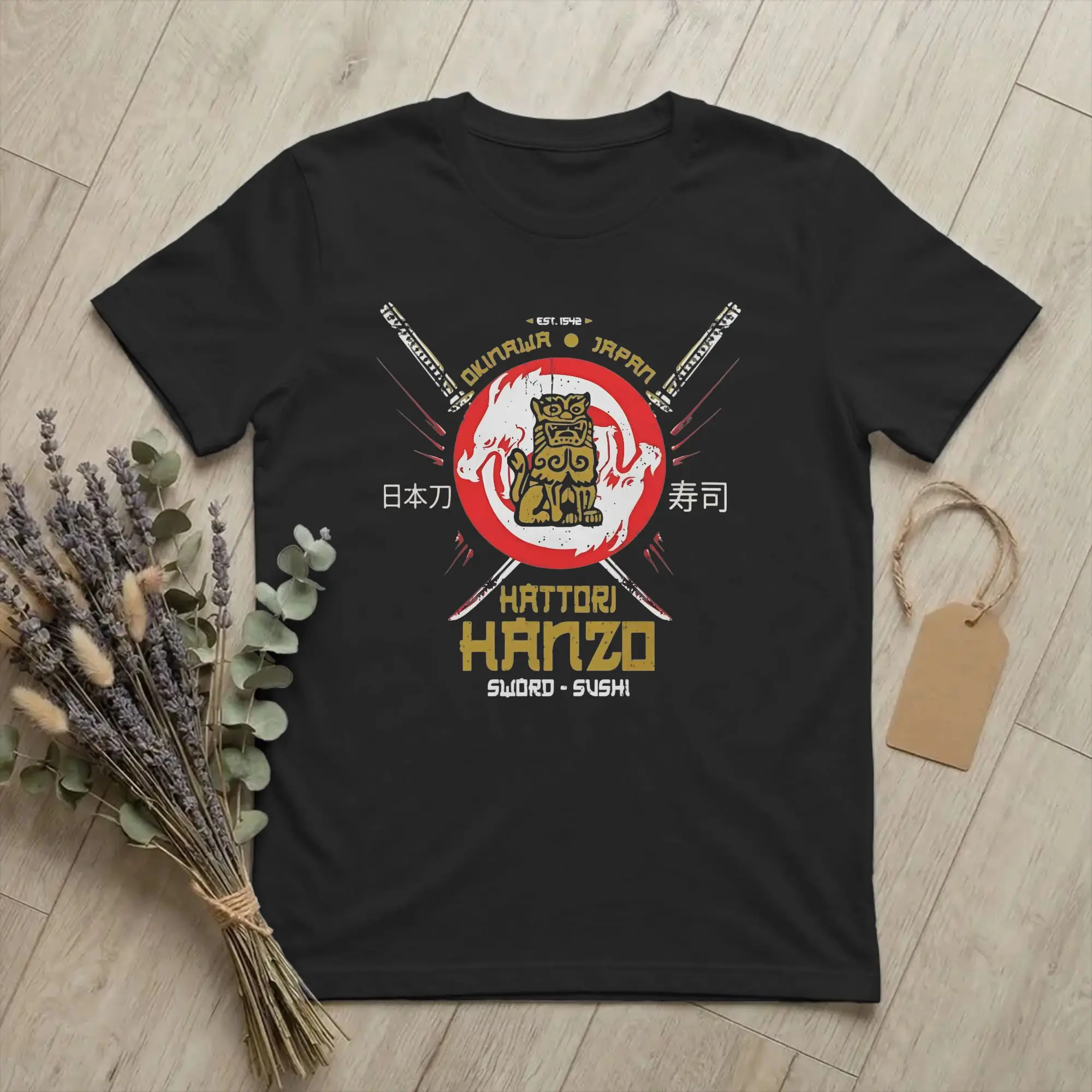 Фото Мужская футболка Warrior Hattori Hanzo Sword Sushi, японская футболка для отдыха из Окинавы, футболка с короткими рукавами и круглым вырезом, хлопковая одежда больших размеров №2