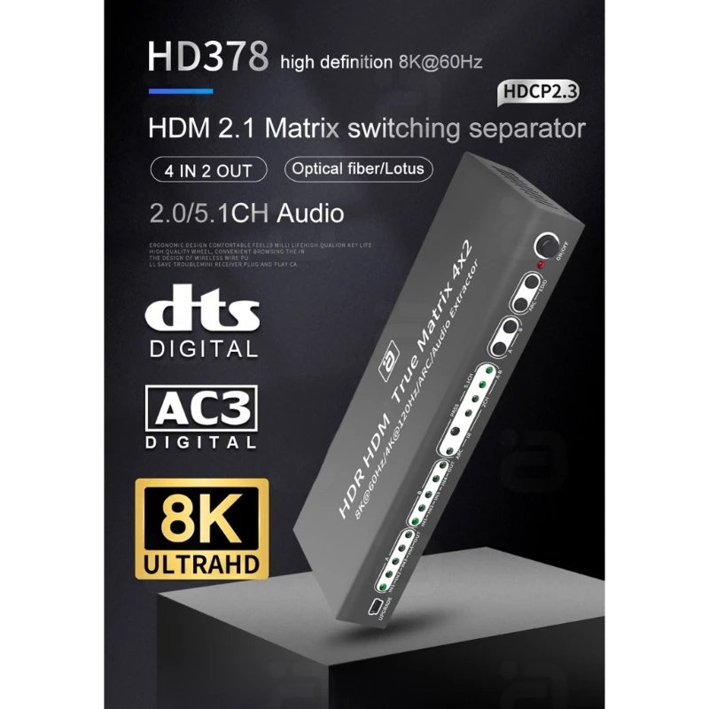 

HD378 4x2 Matrix Switch Extractor 4K120Hz HDMI-совместимый аудио конвертер DropShipping