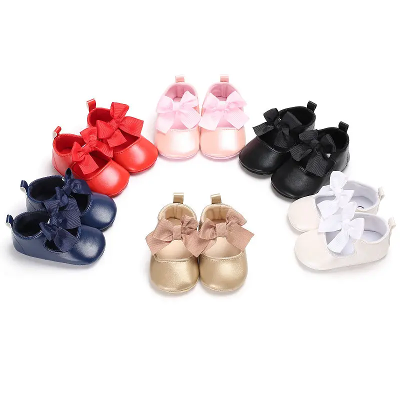 6 Color Spring Baby Girls PVC Leather Princess Shoes Cute Bow Newborn First Walker Shoes Infant Soft Sole Anti-slip Shoe 0-18M