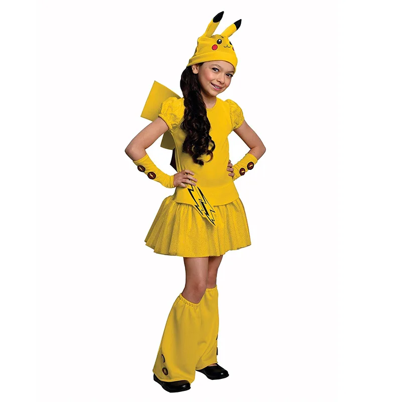 

Anime Pokmon Pokémon Pikachu Cosplay Costume Kids Girl Hat Dress Sleeves Leg Covers Set Halloween Party Prop