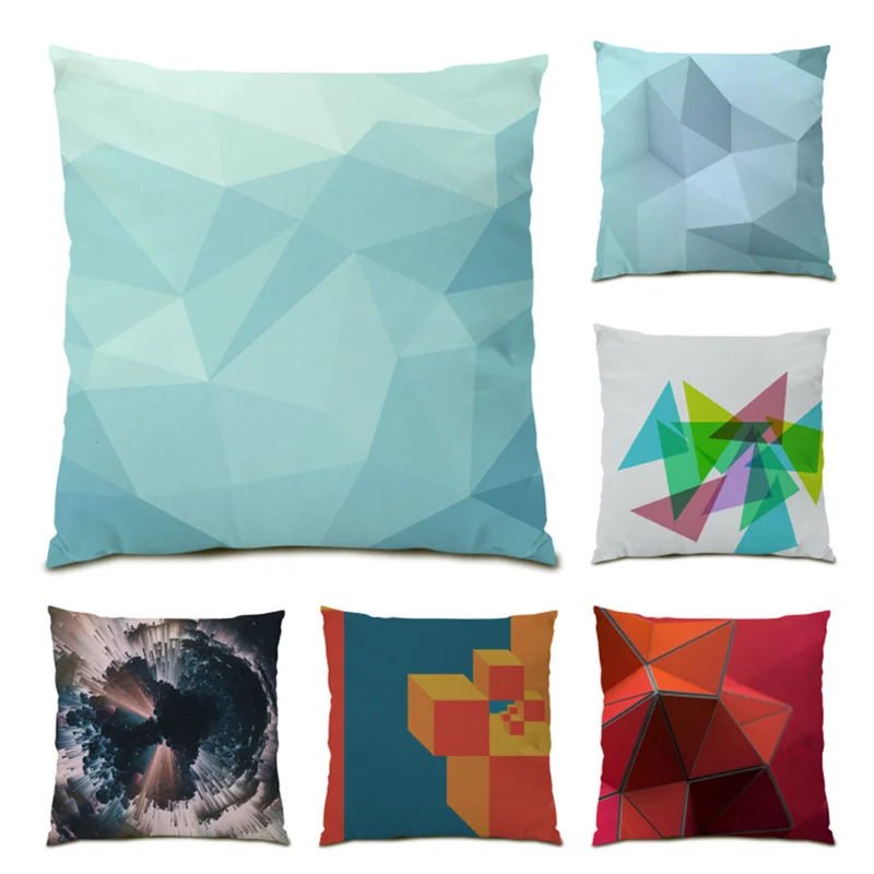 

Simple Modern Blue New Velvet Living Room Decoration Polyester Linen Pillowcase Abstract Geometry Decorative Cushion Cover E0602