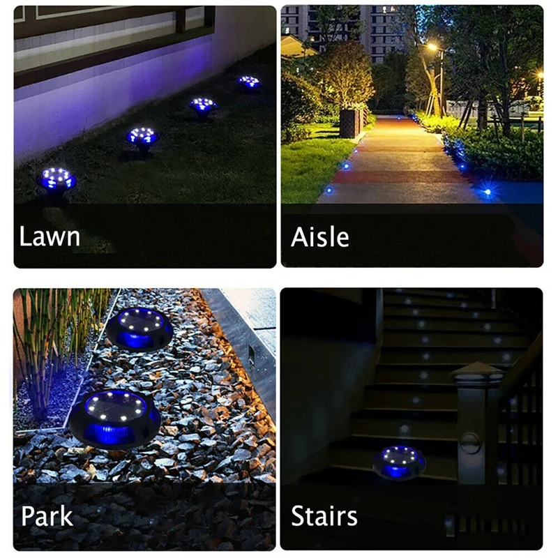 

4Pack 12 LED Solar Buried Disk Light Outdoor Garden Under Ground Lamp Solar Ground Lights Outdoor For Landscape Lawn