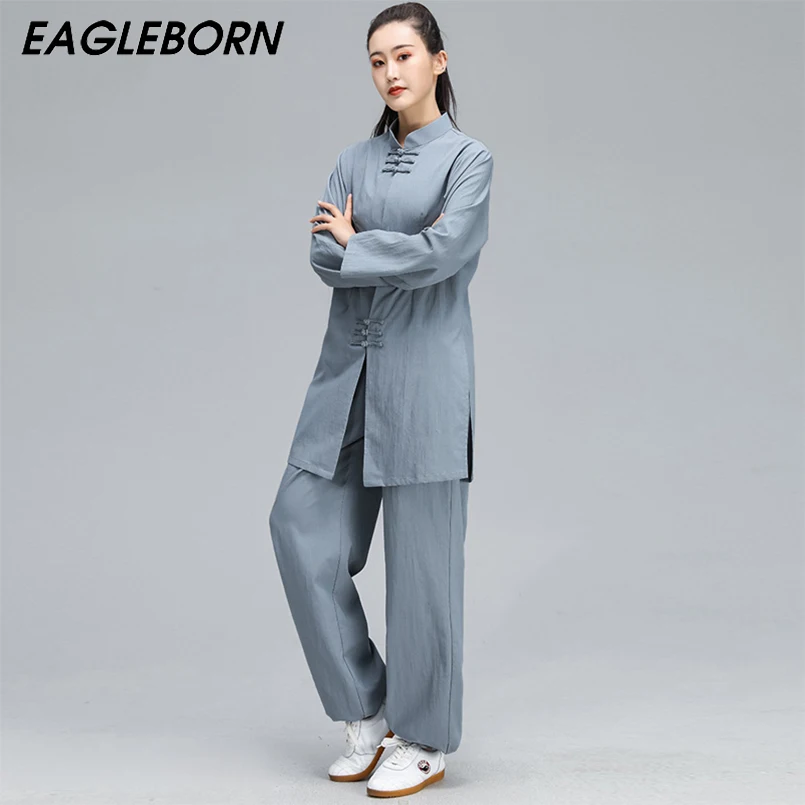 NEW Tai Chi Clothing Suit Kung Fu Women Chinese Martial Arts Performance Clothes Solid Cotton Linen Taichi Uniform Wushu Uniform