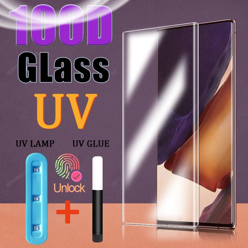 

UV Tempered Glass For Samsung S21 S20 Ultra S10 S9 S8 Note20 Plus Screen Protector S 21 Note 20 10 9 8 Note8 Note10 Full Glue 5G