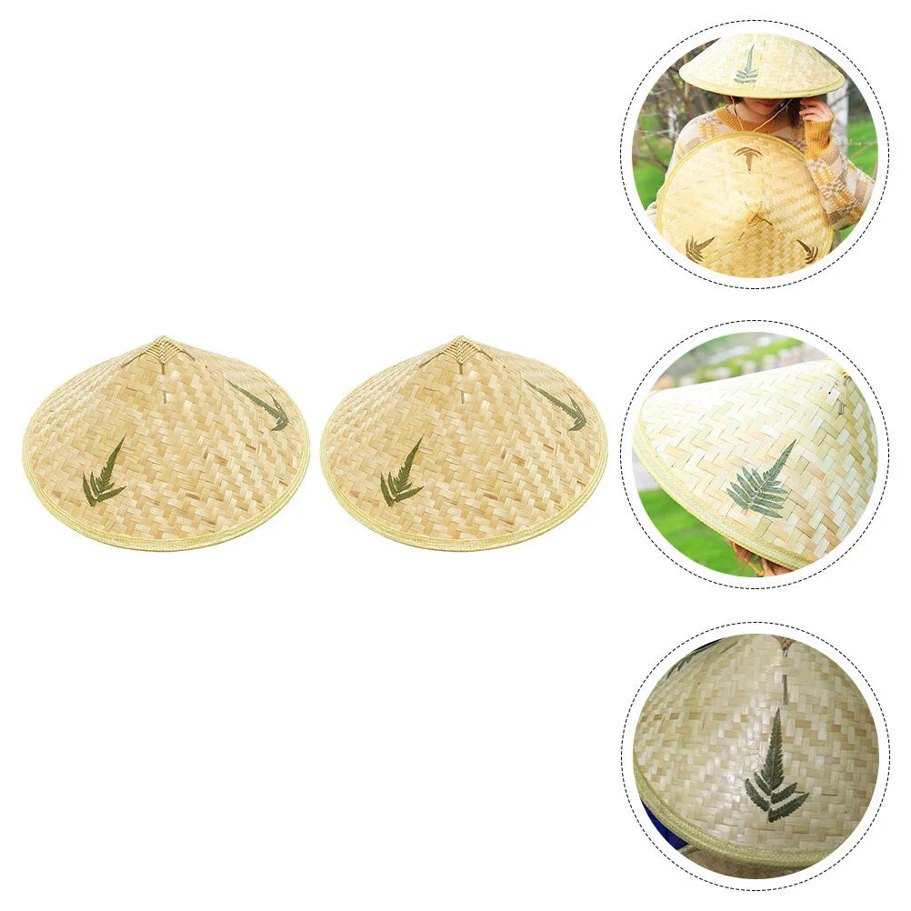 

2 Pcs Handicrafts Decor Hand-knitted Hats Bamboo DIY Weaving Straw Child Children Mini