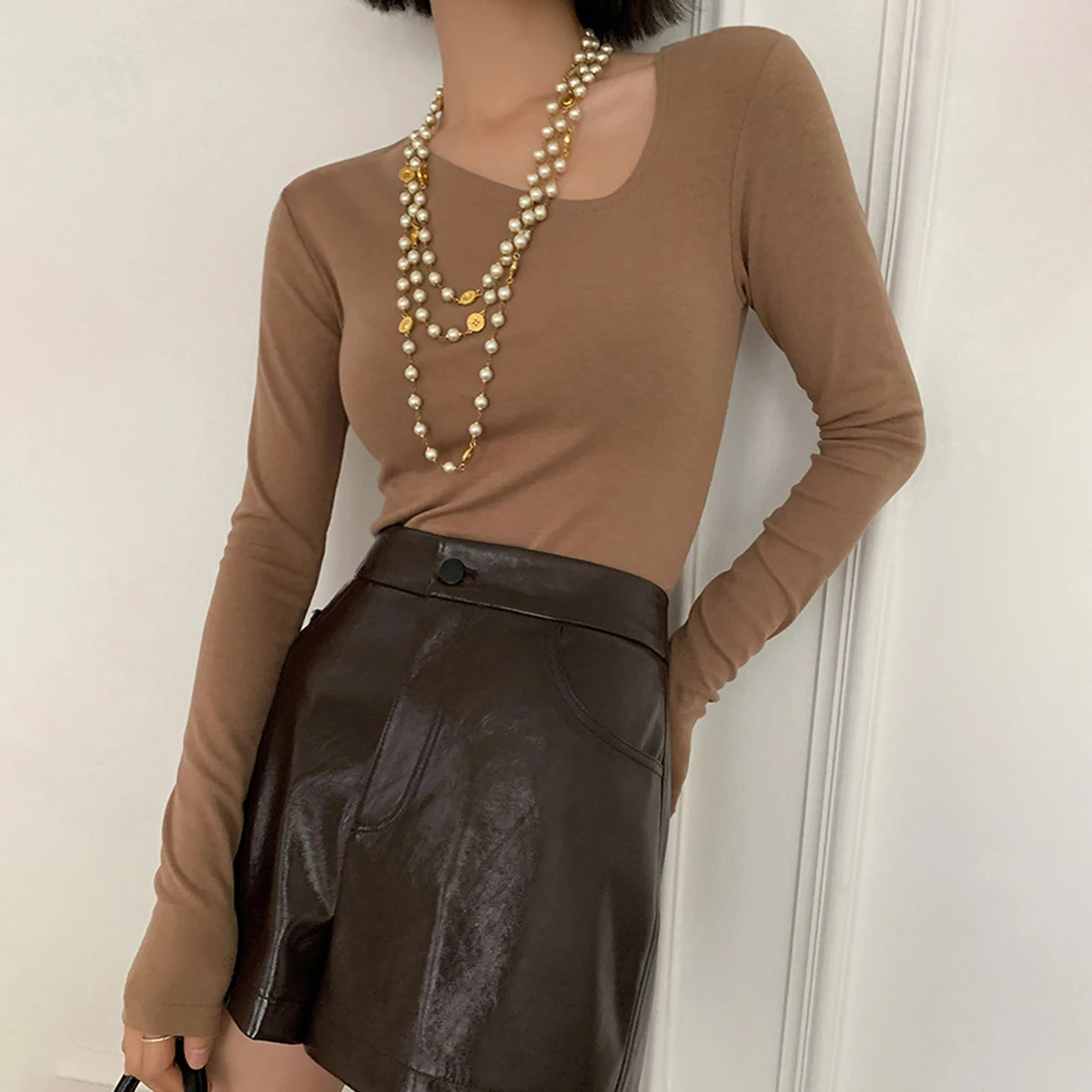 

Pirate Hippie Soild T-Shirt Woman 2022 Spring Autumn Asymmetrical Neck Long Sleeve Chic Tee Shirt Slim High Street Tops Female