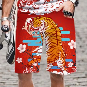 Men's Shorts Beach Fierce Tiger Pattern Elastic Waist Men/Women Loose Oversized Streetwear Quick Dry Cool Harajuku Casual Man