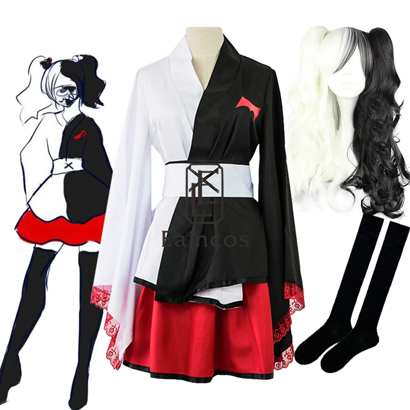 

Аниме Danganronpa Косплей Монокума костюм женский Pinafores женское японское кимоно платье парик