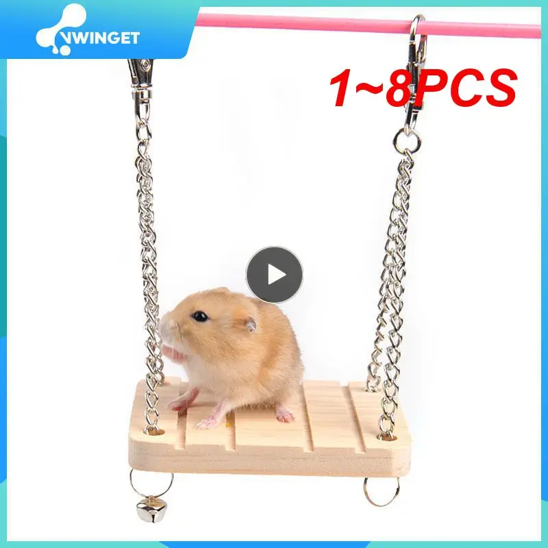 

1~6PCS Pet Toy Hamster Toy Bell Swing Hammock Wooden Small Pet Supplies Mini Parrot Platform Suspended Wooden Suspension Bridge