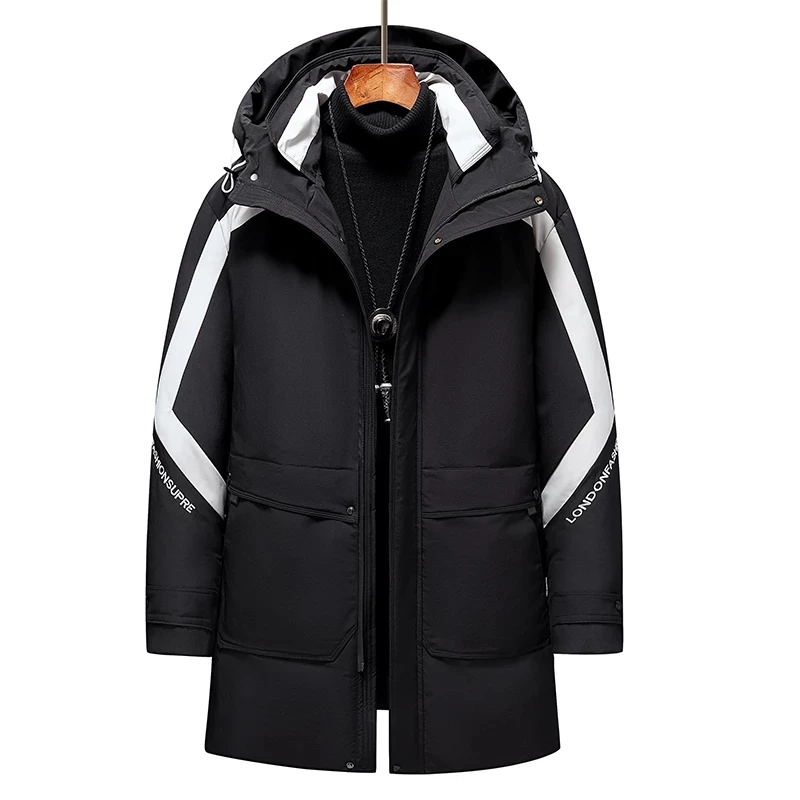 Fashion Winter Down Jacket Mens White Duck Hooded Long Coat 2022 Korean Thick Warm Parka Coats Men -30 Degree Down Jackets