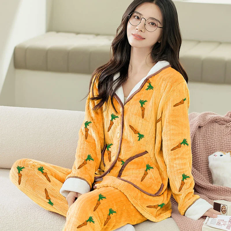 Warm Pajamas Set Sexy Sleepwear For Women Soft Comfortable Pyjama Women's Flannel 2022 Fashion Homewear Clothes Big Size