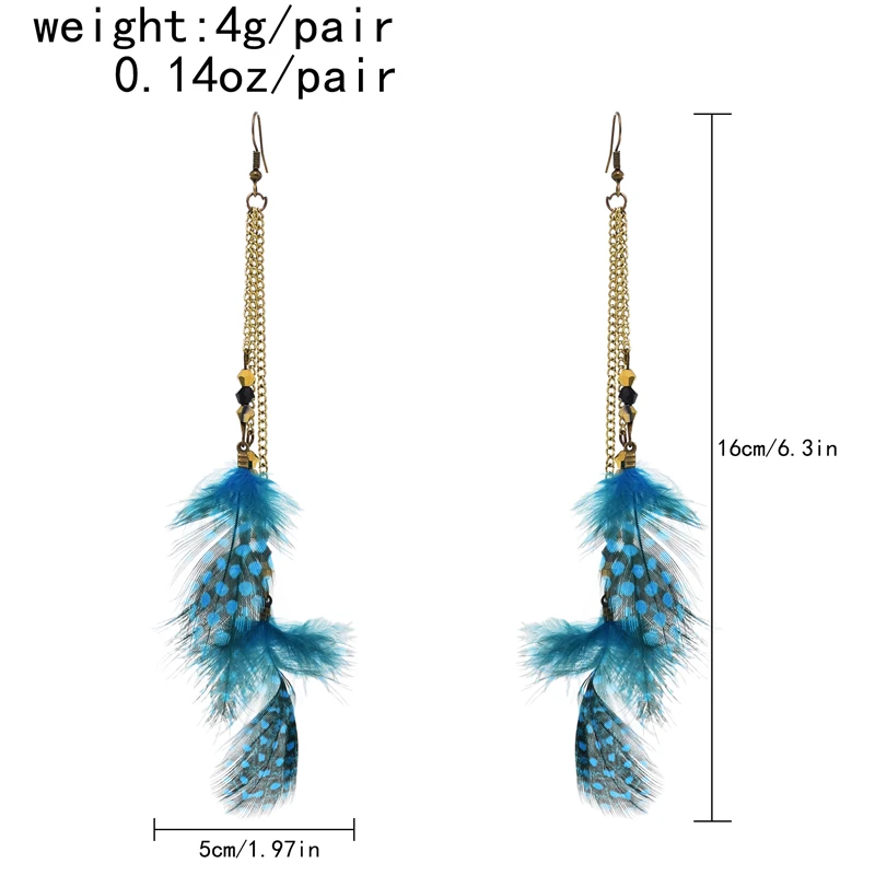 Женские длинные серьги в горошек с кисточками и перьями богемные висячие