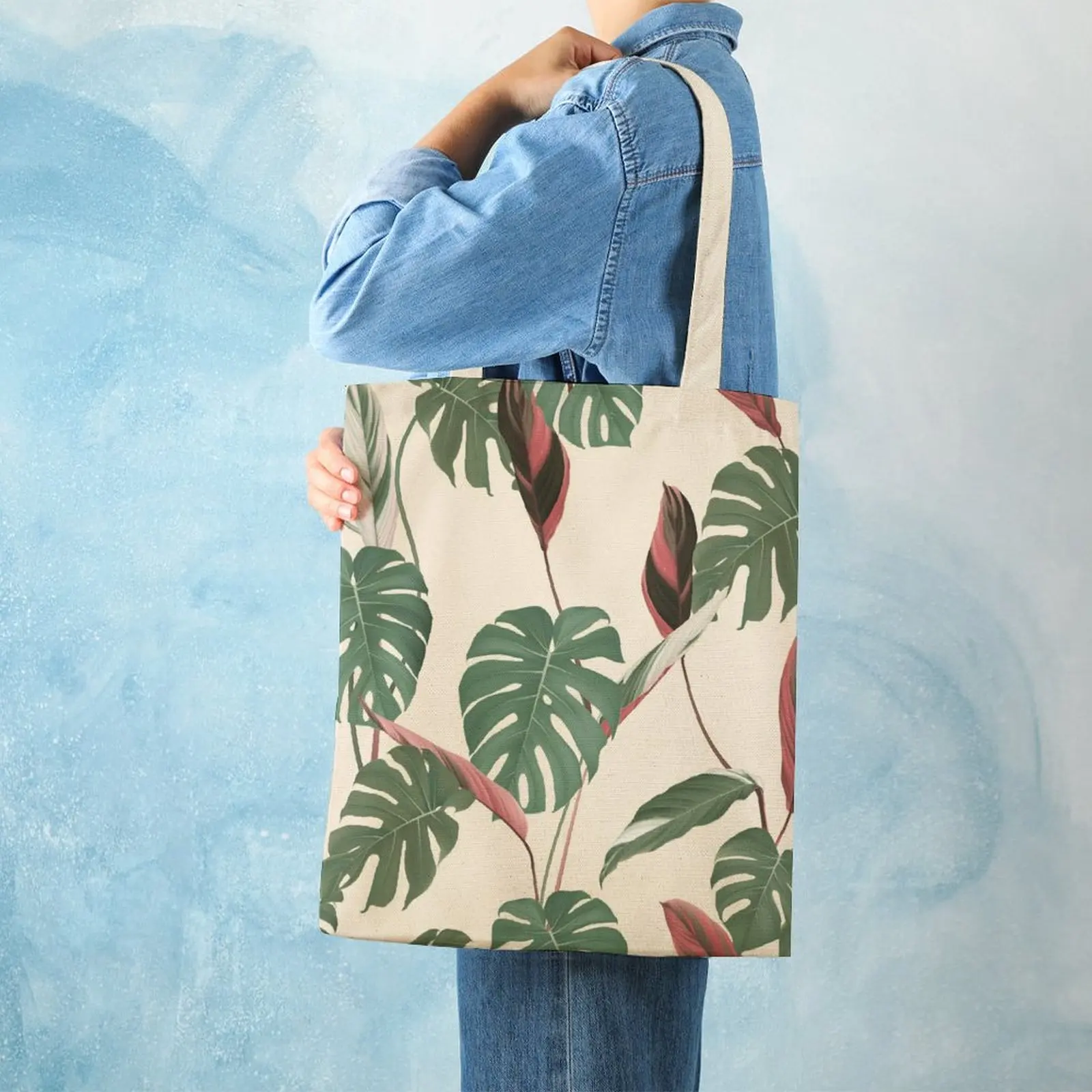 Canvas Handbags for Women Green Leaf Print Shoulder Bag Female Large Casual Top-handle Bag Fashion Big Size Handbag Tote