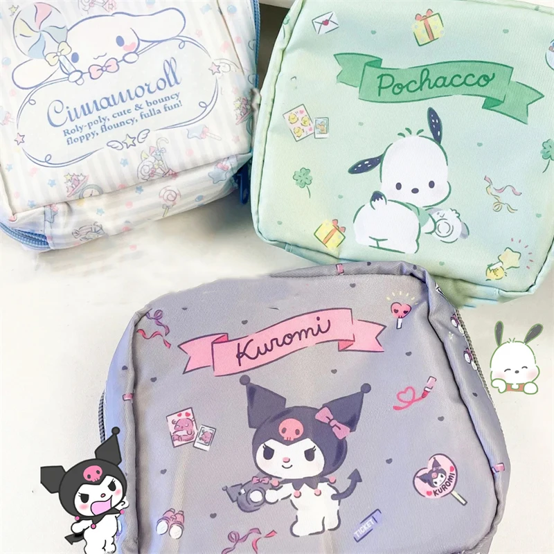 

Kawaii Sanrio Kuromi Tampon Bag Cinnamoroll Cartoon Waterproof Feminine Sanitary Napkin Storage Bag Mini Travel Cosmetic Bag