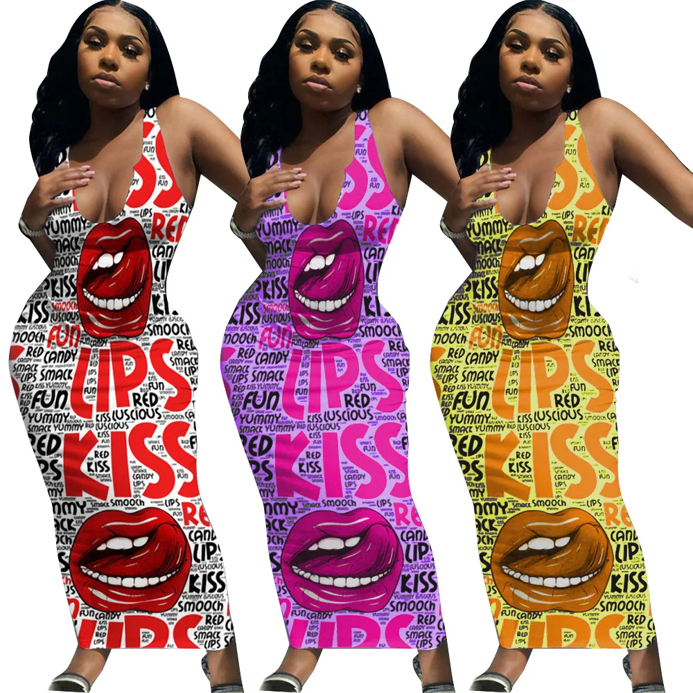 

Платье без рукавов Vaction Y2k, модное Макси-Платье с надписью «kiss Lips», Длинный летний сарафан