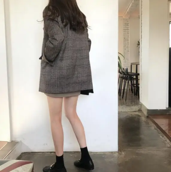 Retro British Suit Jacket Women Autumn Winter Coat Blazers Korean Style Striped Plaid Woman Vintage Clothes Black Coats Office