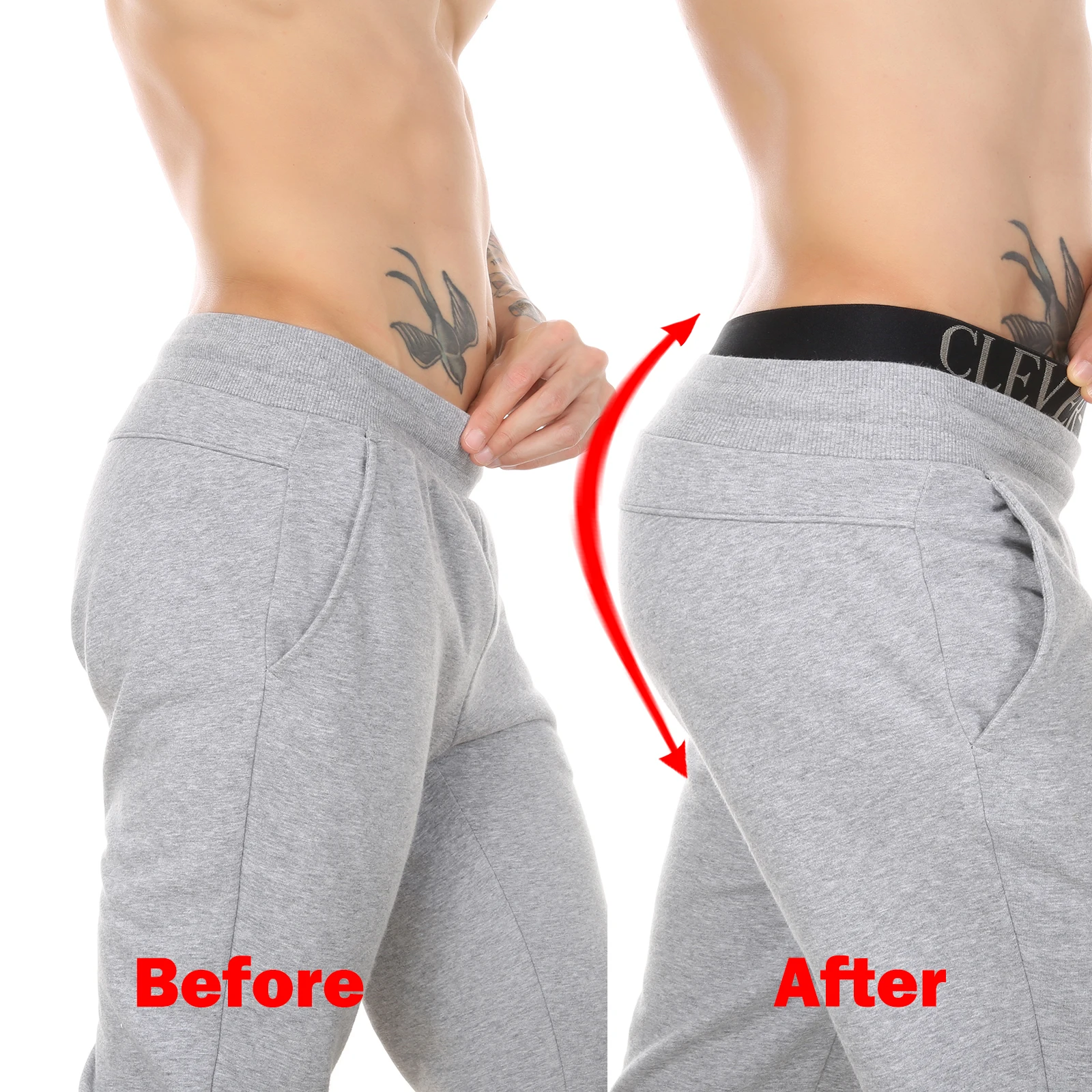 CLEVER-MENMODE Men Sexy Butt Lifter Enlarge Push Up Underpants Removable Pad Boxer Underwear Butt-Enhancing Trunk Shorts Panties