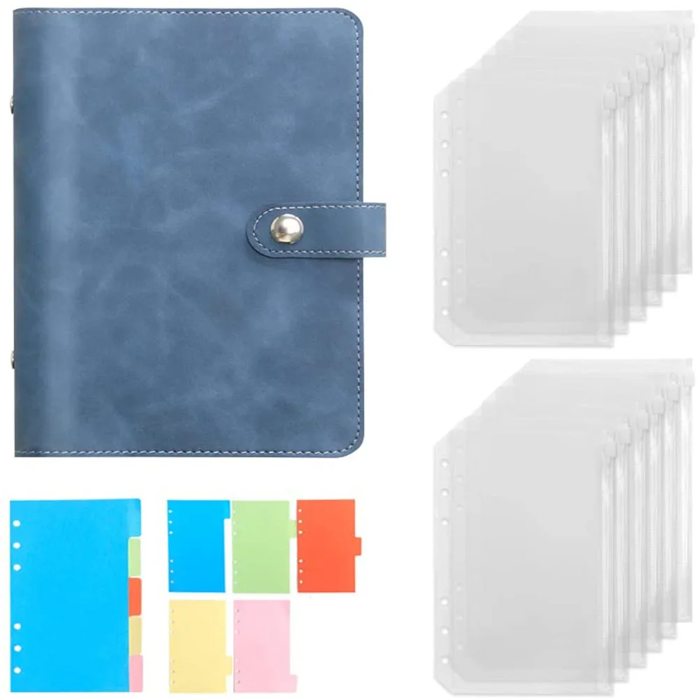 

A6 PU Leather Binder Binder Cover Set,Planner Money Organizer for Cash with 12pcs Clear Binder Envelopes and Index Dividers Page