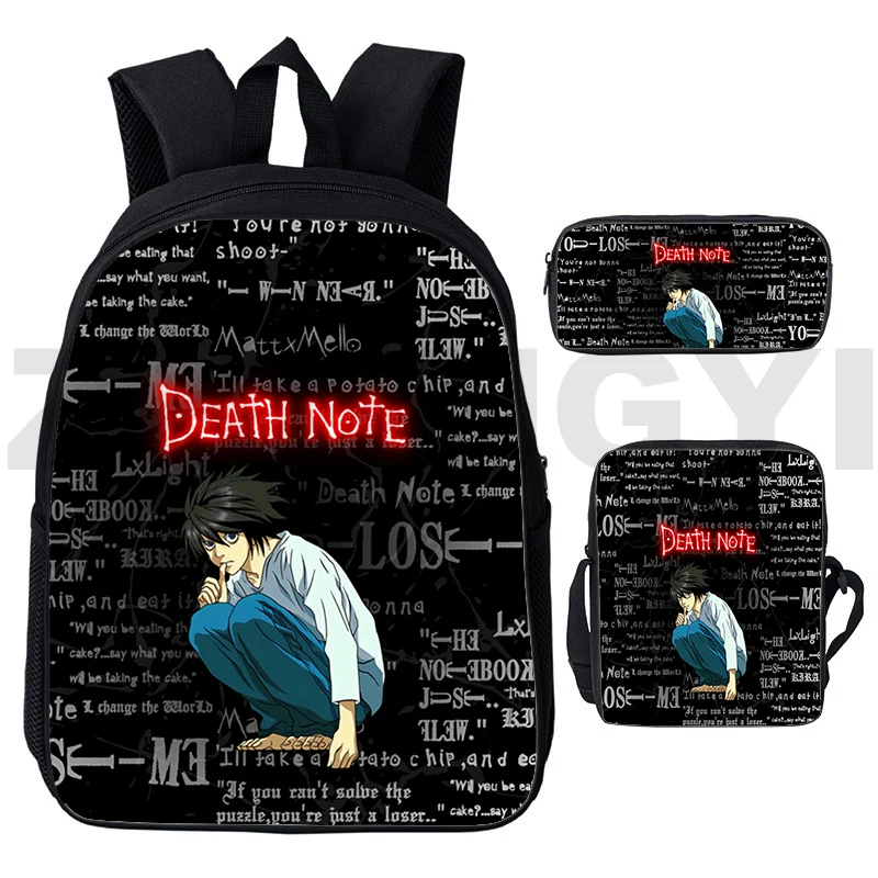 

Рюкзаки Death Note для школьников, подростков, девочек, 3D сумки Shinigami Ryuk для студентов, 3 шт./компл., рюкзак 12/16 дюймов, аниме L Lawliet