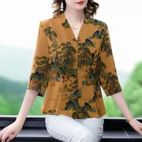 2022 traditional chinese vintage blouse print cheongsam women qipao tops chinese loose blouse oriental tang suit chinese blouse
