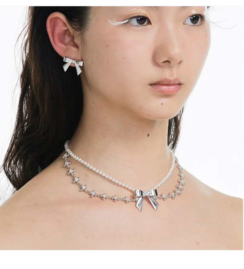 

LONDANY ожерелье бант жемчужное комбинированное ожерелье Жемчужное бант Двухслойное ожерелье серьги с бантами