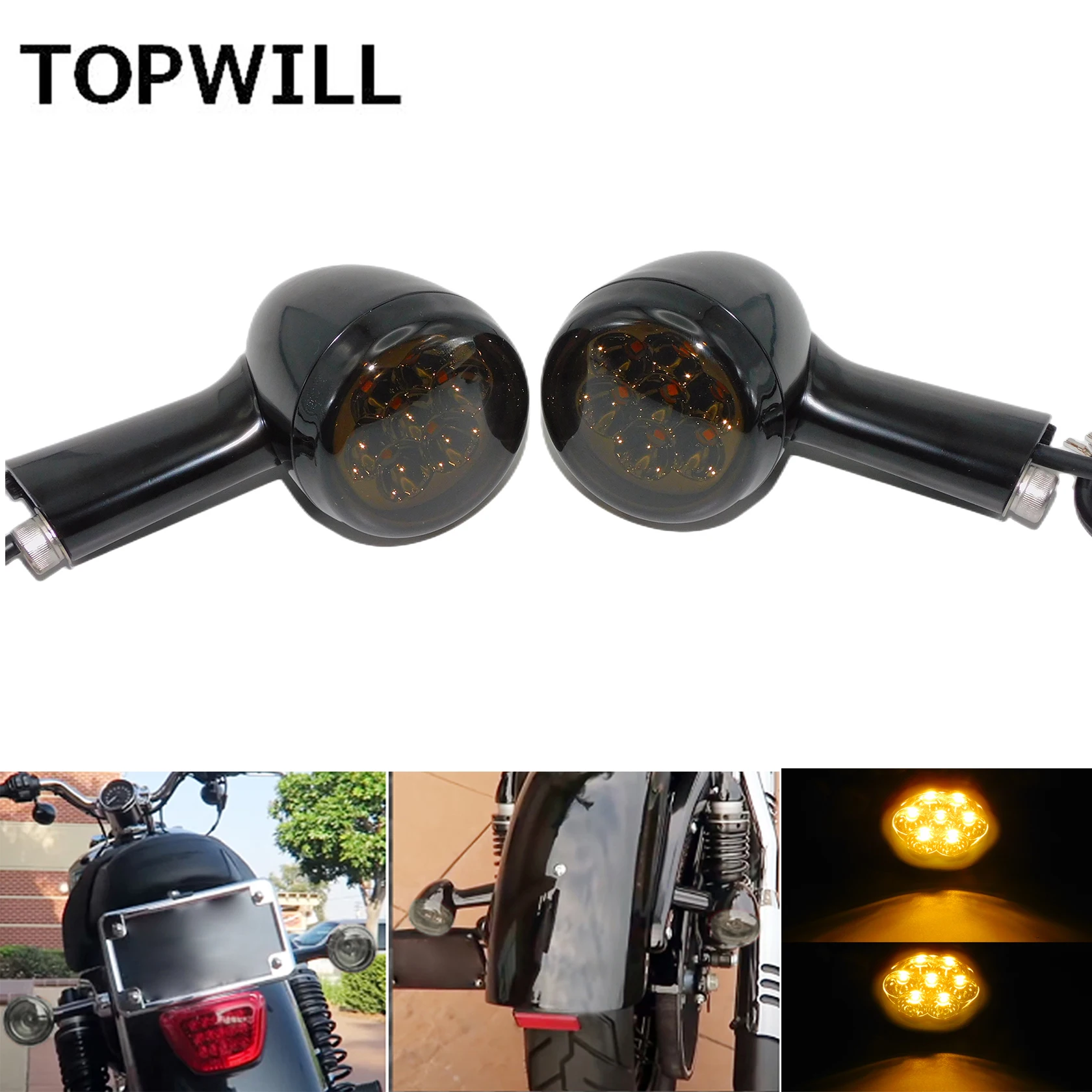 

Motorcycle 4 Wire Rear Amber LED Running Brake Indicate Light For Harley Sportster 883 Iron XL1200 Nightster 1992-2021 2022