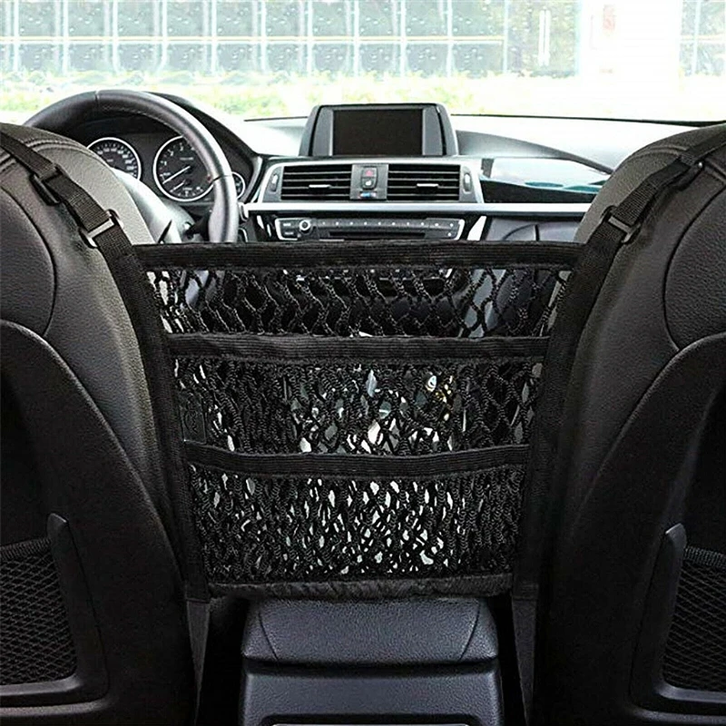 

Car Net Organizer Standard Between Seat Mesh Storage Net With Pockets Front Seat Dog Barrier For Cars Trucks