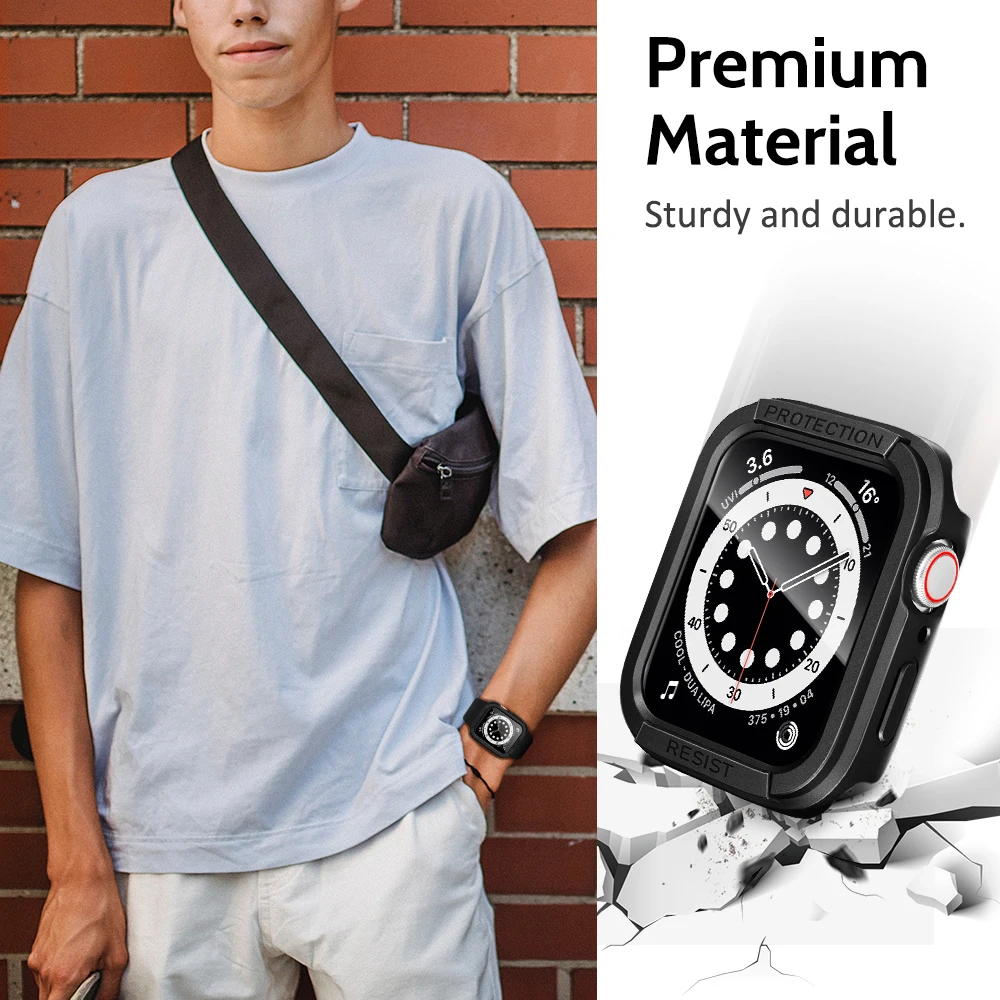 Silicone Watch Strap + Case for Apple Watch Band 40mm 44mm Sport Bracelet Case Bumper + Tempered film for iWatch series 6 se 5 4