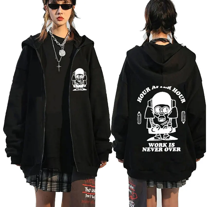 

Hot-blooded Action Sci-fi Comedy Adventure Hour After Hour Work Is Never Over Print Zipper Hoodie Men Anime Fun Oversized Jacket