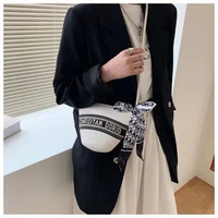 2022 summer shoulder bags for women cotton and linen woven bucket bag female letter silk scarf crossbody beach handbag and purse
