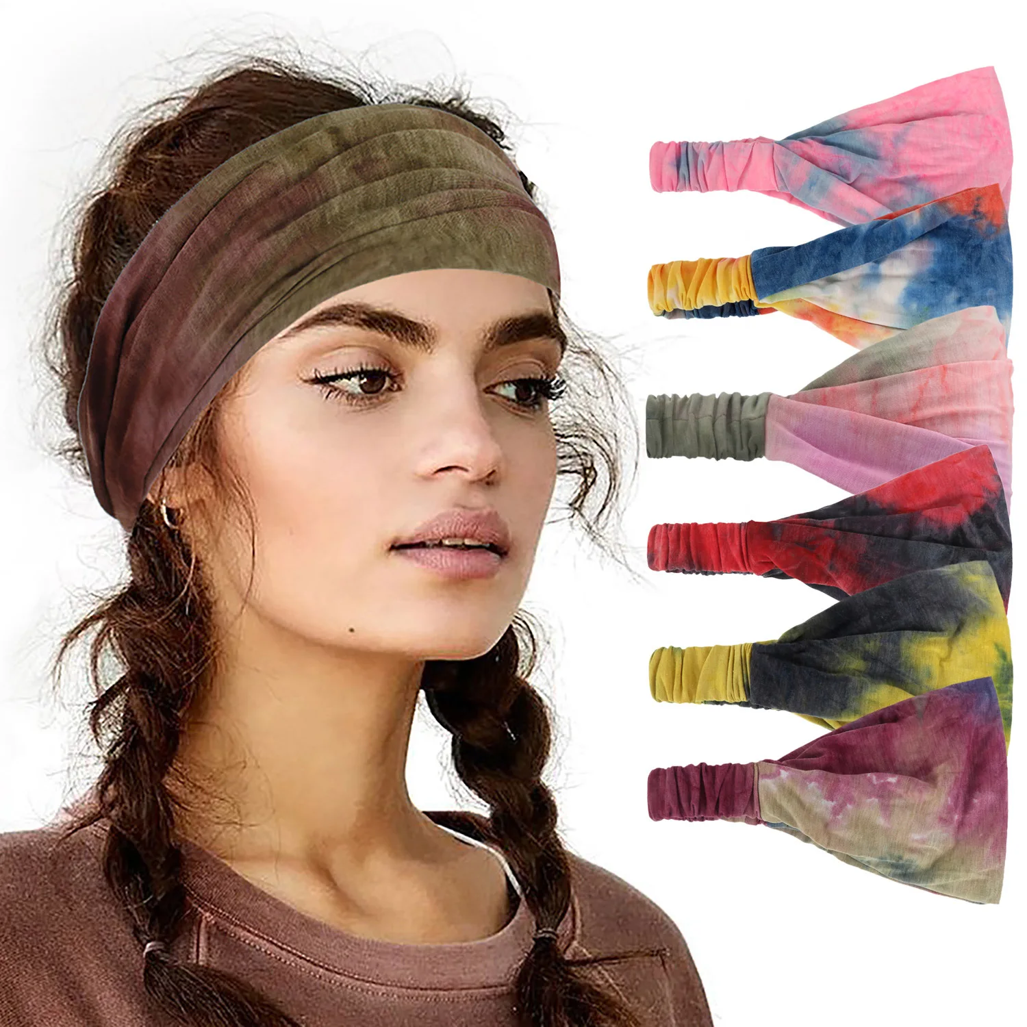 

Tie Dyed Women's Hair Belts New Yoga Hair Belts Sports Fitness Elastic Headbands Elastic Wide Adult Wholesale