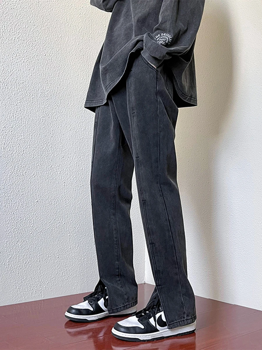 Four Seasons European and American Hip-hop Pants High Street Trend Ins American Retro Slit Stitching Jeans Men Slim Skinny Jeans