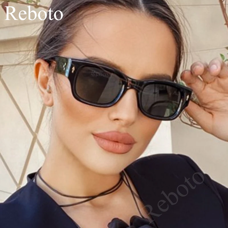 

Очки солнцезащитные женские квадратные, винтажные популярные модные маленькие прямоугольные черные солнечные очки с заклепками, с защитой от ультрафиолета
