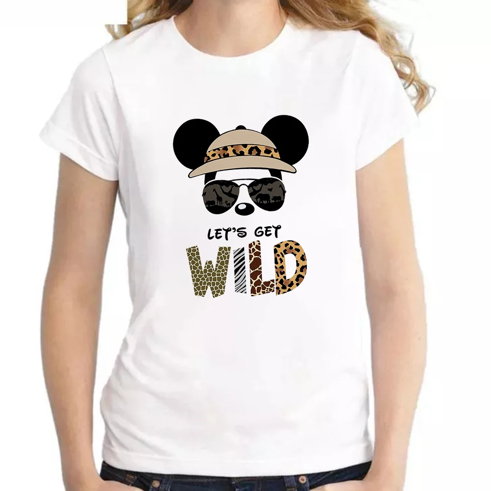 

Disney Let's Get Wild Mickey Minnie T Shirt for Women Short Sleeve Summer Animal Kingdom Trip Female Clothes Free Shipping